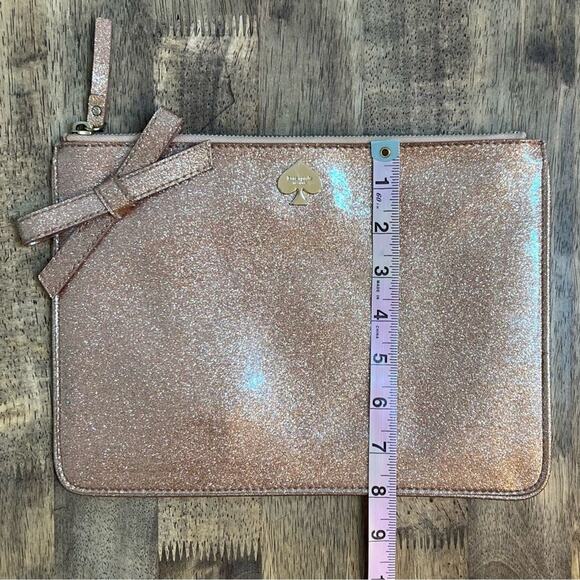 Kate Spade Glitterbug Bow Pouch Zippered Envelope Rosegold Handbag Holiday Party - Picture 6 of 8